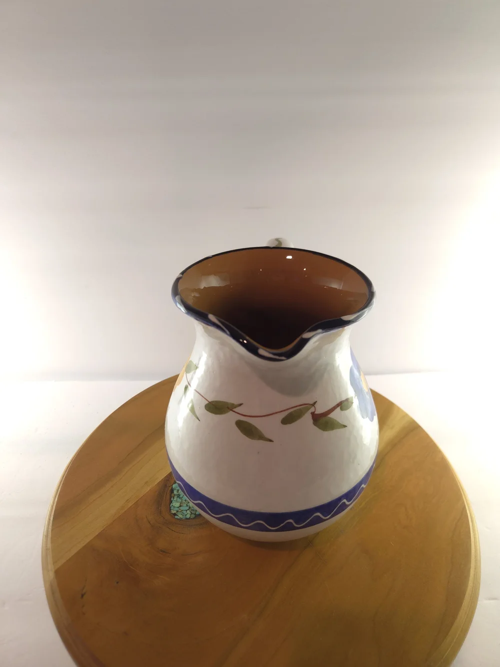 Hand-Painted Blue Floral Ceramic Pitcher